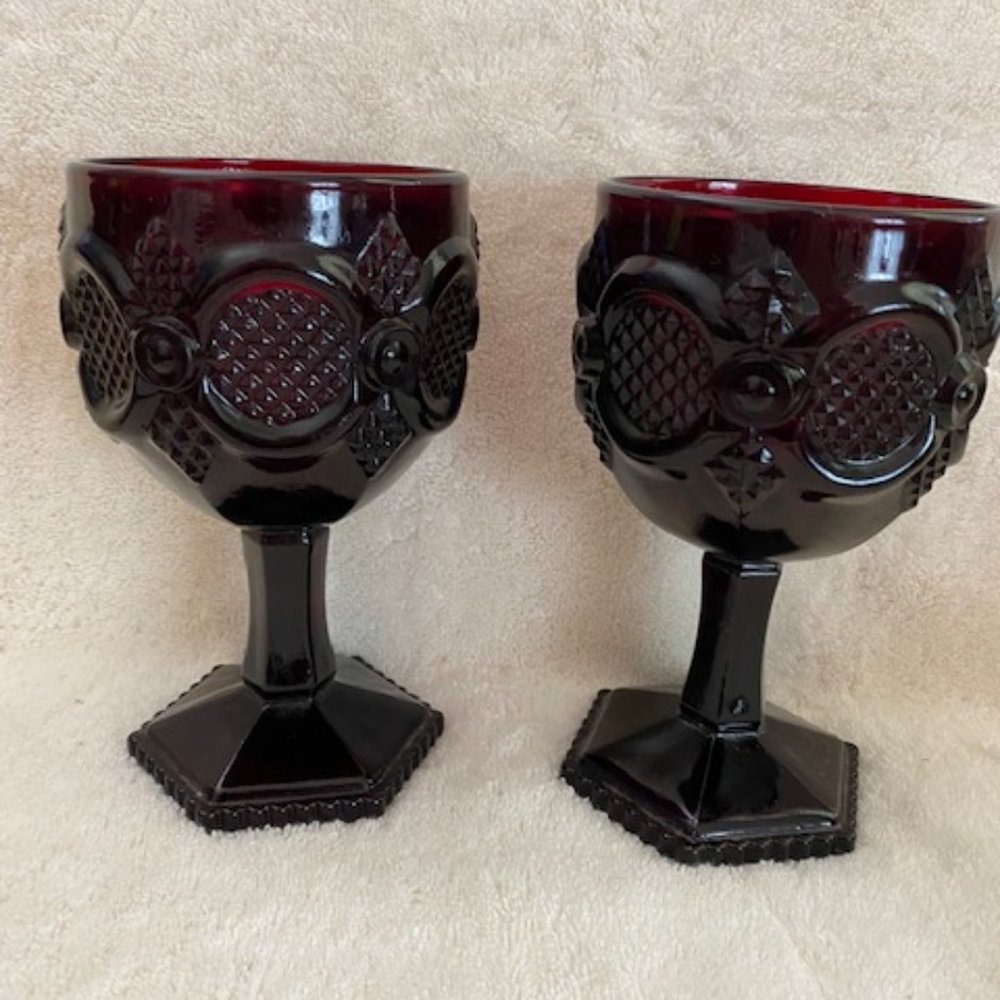Set of 2 Avon Cape Cod Ruby Water Goblets